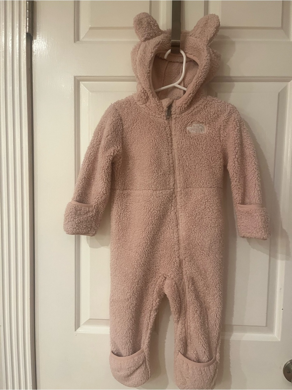 The North Face Plush Pink Sherpa Footed One-Piece with Hooded Ears